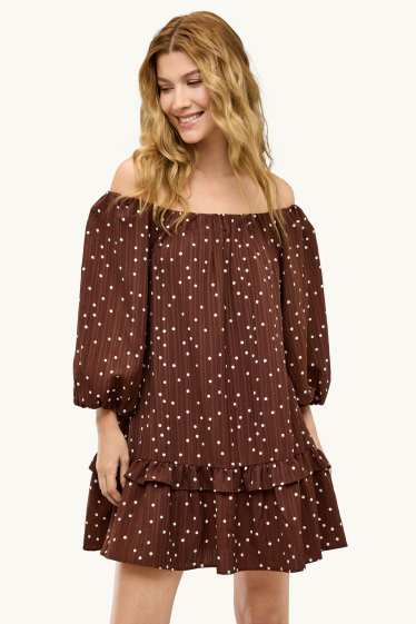 Damen - Musselin-Kleid - gepunktet - braun