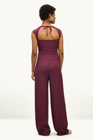 Damen - Stoffhose - Mid Waist - Loose Fit - strukturiert - dunkelrot
