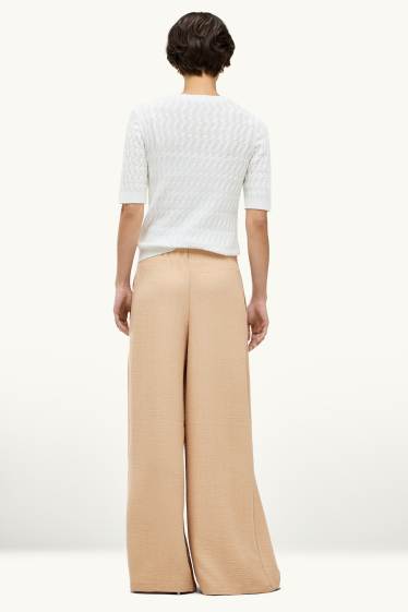 Damen - Stoffhose - Mid Waist - Wide Leg - beige