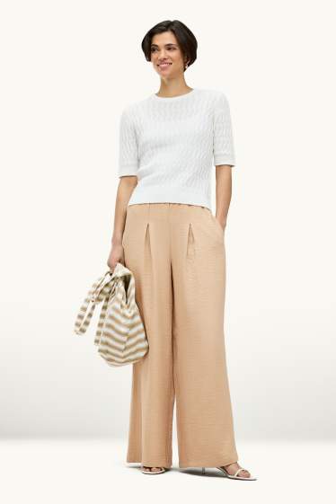 Damen - Stoffhose - Mid Waist - Wide Leg - beige