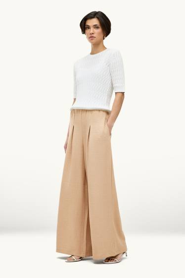 Damen - Stoffhose - Mid Waist - Wide Leg - beige
