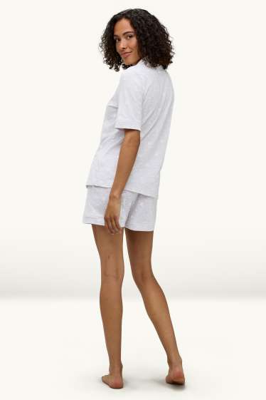 Damen - Shorty-Pyjama - gemustert - grau-melange