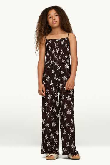 Enfants filles - Palmier - combinaison - finition texturée - smocké - marron