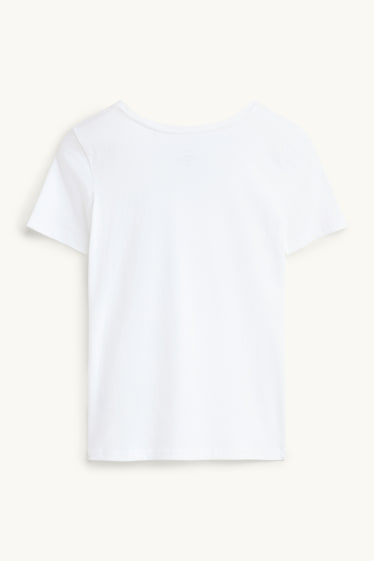 Damen - Multipack 3er - T-Shirt mit V-Ausschnitt - Slim Fit - weiss