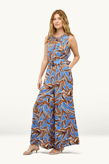 Femmes - Combinaison avec ceinture - à motif - marron / bleu