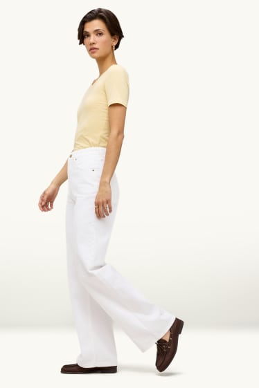 Damen - Wide Leg Jeans - High Waist - weiß