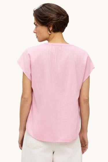 Damen - Bluse mit V-Ausschnitt - rosa