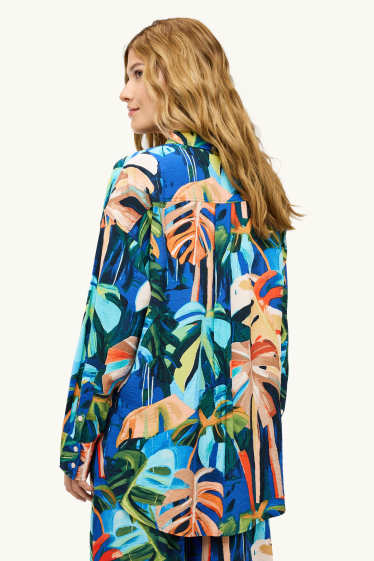 Dames - Blouse - met patroon - oranje / blauw