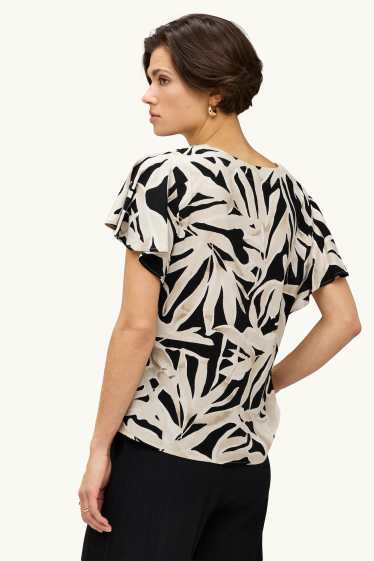 Femmes - Chemisier avec encolure en V - à motif - noir / beige