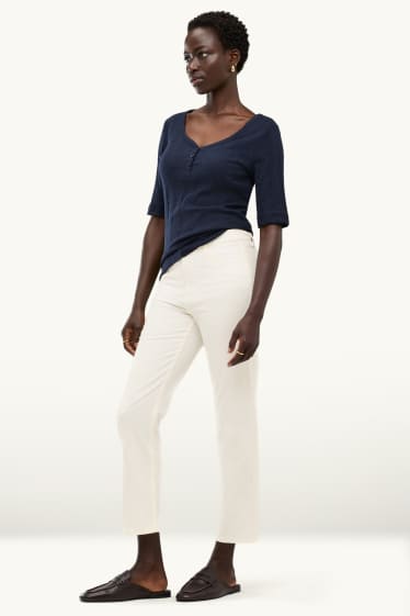 Dames - Pantalon - mid waist - straight leg - wit