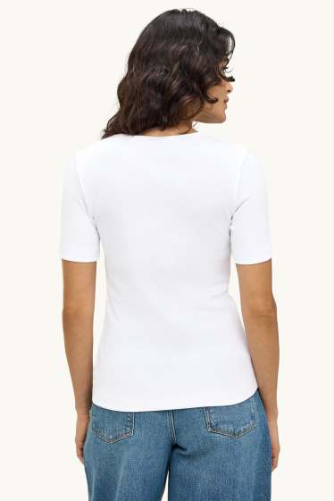Donna - T-shirt - slim fit - a coste - bianco