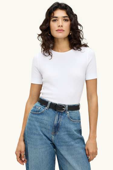 Donna - T-shirt - slim fit - a coste - bianco