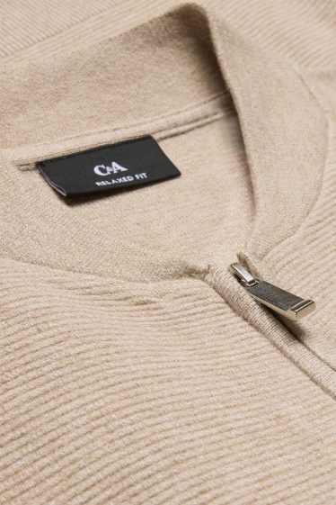 Hommes - Gilet en maille - finition côtelée - couleur sable