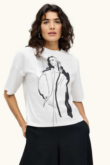 Damen - T-Shirt - Relaxed Fit - Glanz-Effekt - weiß