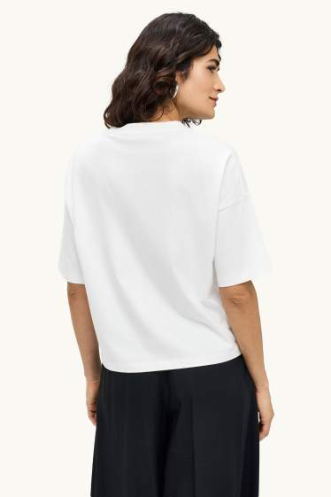 Damen - T-Shirt - Relaxed Fit - Glanz-Effekt - weiß