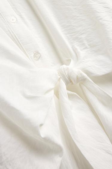 Damen - Hemdbluse mit Knotendetail - weiß