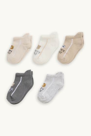 Baby: jongens - Set van 5 - wilde dieren - babysokken - grijs / beige