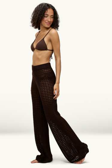 Damen - Strandhose - Mid Waist - Palazzo - braun