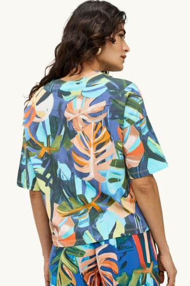 Femmes - T-shirt - relaxed fit - à motif - orange / bleu