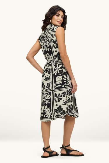 Dames - Blousejurk - gebloemd - zwart / wit