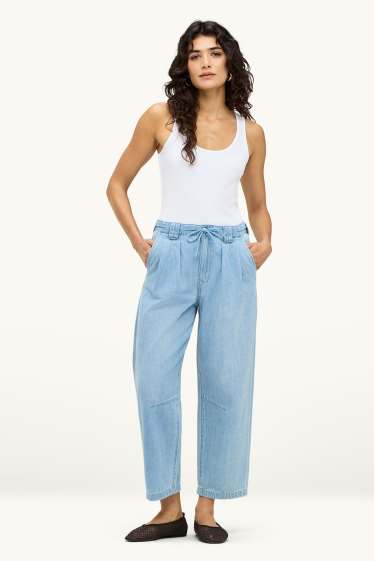 Women - Barrel jeans - mid-rise waist - blue denim