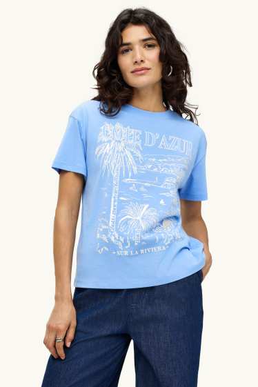 Femmes - T-shirt - relaxed fit - bleu clair