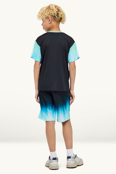 Kinder Buben - Gamer - Set - Kurzarmshirt und Shorts - 2 teilig - blau  / schwarz