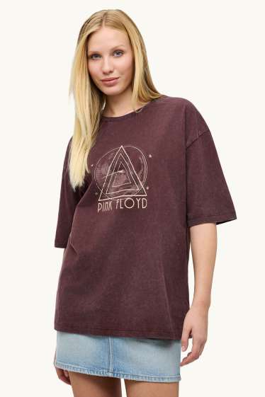 Damen - T-Shirt - Oversized - gemustert - Pink Floyd - braun