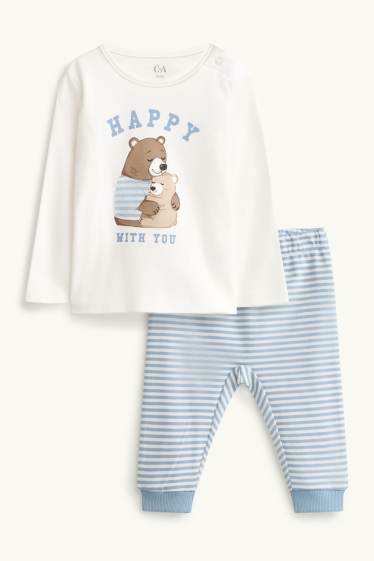 Baby Jungen - Bärchen - Baby-Pyjama - 2 teilig - weiss / hellblau