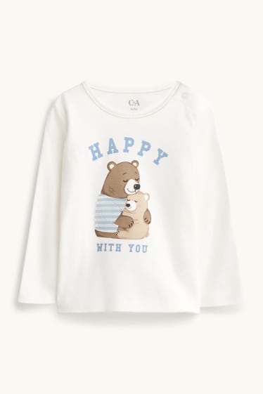 Baby Jungen - Bärchen - Baby-Pyjama - 2 teilig - weiss / hellblau