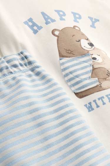 Baby Jungen - Bärchen - Baby-Pyjama - 2 teilig - weiss / hellblau