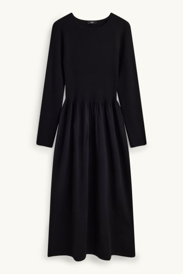 Femmes - Robe en maille - finition côtelée - noir