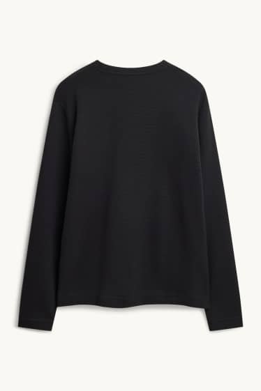 Hommes - Haut à manches longues - relaxed fit - finition côtelée - noir