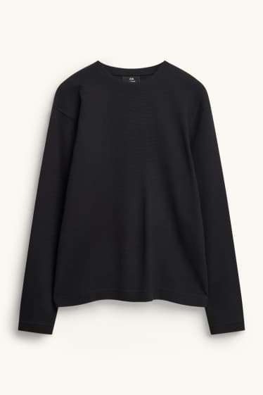Hommes - Haut à manches longues - relaxed fit - finition côtelée - noir
