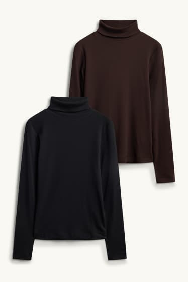 Damen - Multipack 2er - Rollkragenshirt - gerippt - dunkelbraun