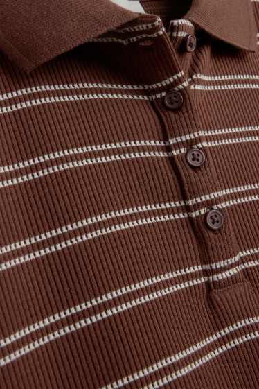 Damen - Strick-Poloshirt - Slim Fit - gerippt - gestreift - braun