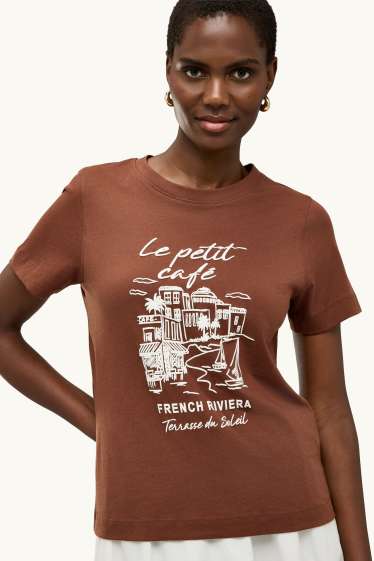 Dames - T-shirt - regular fit - bruin