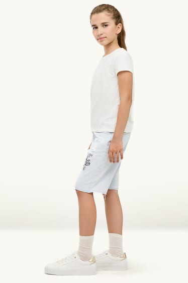 Kinder Mädchen - Graffiti - Jeans-Shorts - hellblau