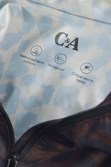 Damen - Jacke mit Kapuze - wasserdicht - Leo-Print - braun