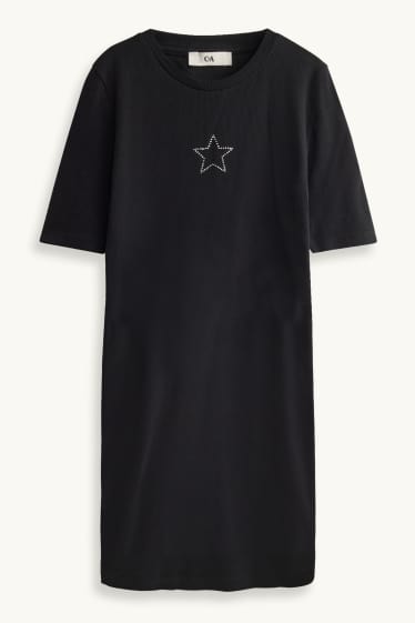 Kinder Mädchen - Stern - Kleid mit Strasssteinen - gerippt - schwarz