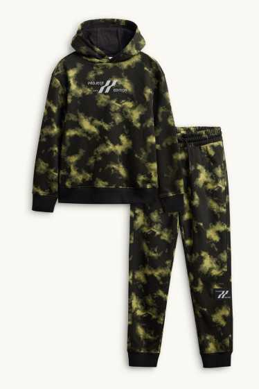Enfants garçons - Ensemble - sweat à capuche et pantalon de jogging - 2 pièces - à motif - noir