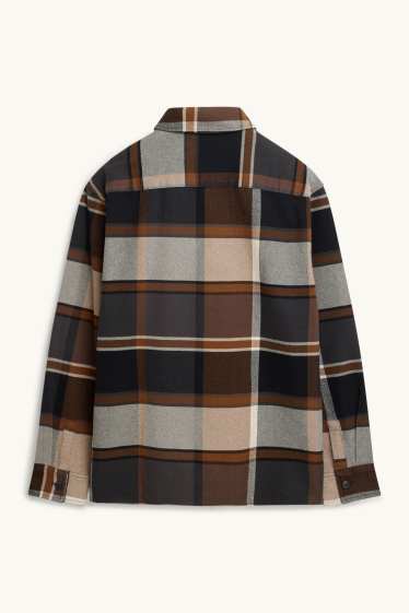 Hommes - Chemise - relaxed fit - col kent - à carreaux - marron / beige