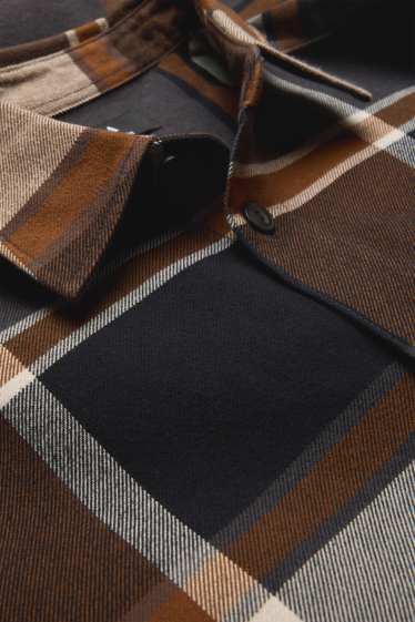 Hommes - Chemise - relaxed fit - col kent - à carreaux - marron / beige