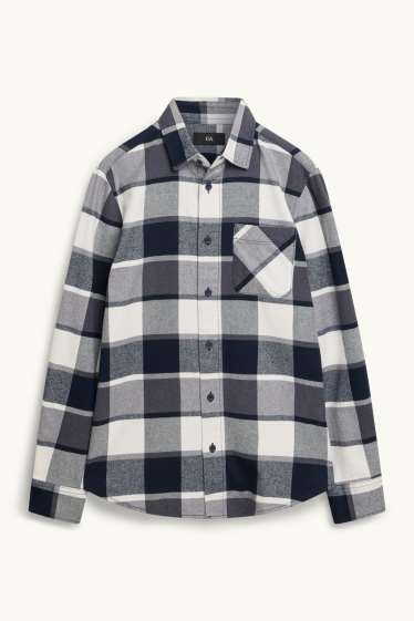 Hommes - Chemise - regular fit - col kent - à carreaux - bleu foncé / blanc