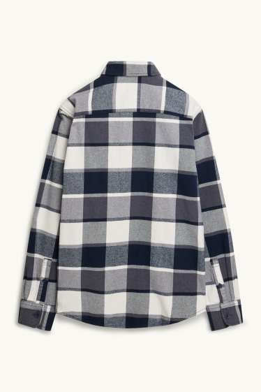 Hommes - Chemise - regular fit - col kent - à carreaux - bleu foncé / blanc