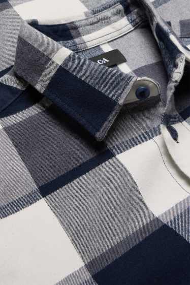 Hommes - Chemise - regular fit - col kent - à carreaux - bleu foncé / blanc