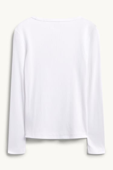 Femmes - Haut à manches longues - slim fit - finition côtelée - blanc