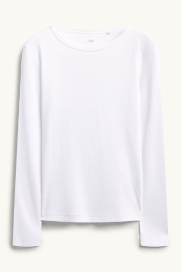 Femmes - Haut à manches longues - slim fit - finition côtelée - blanc