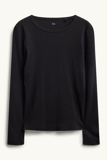 Femei - Tricou cu mânecă lungă - slim fit - reiat - negru