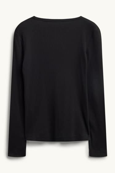 Femei - Tricou cu mânecă lungă - slim fit - reiat - negru